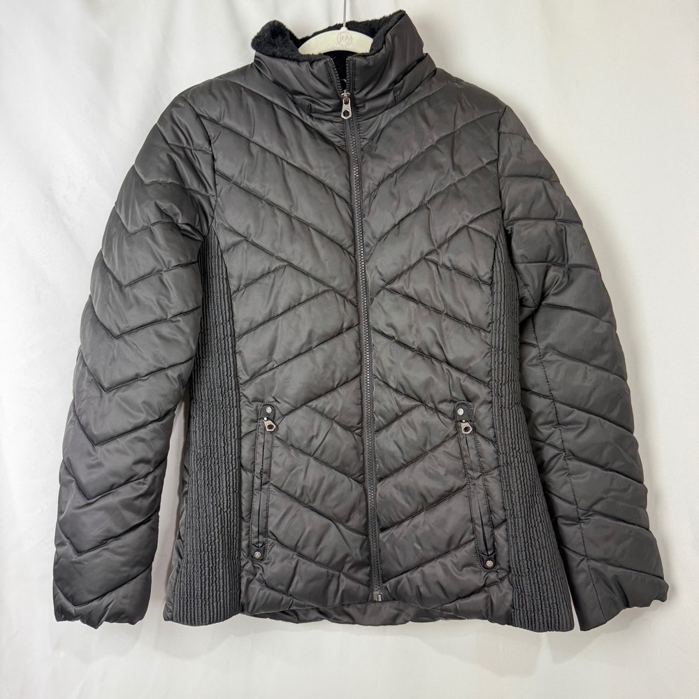 Nautica Black Puffer Jacket‎ Faux Fur Trim Water Resistant Size M